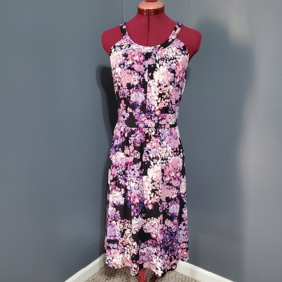 Apt. 9 Dresses & Skirts - Apt. 9 Purple Pink and Black Floral Midi Dress Size M